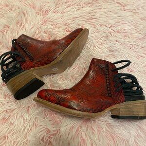 Freebird Red Textured Ankle Booties